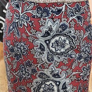 Loft paisley floral print dark red, blue, taupe, white skirt 0P